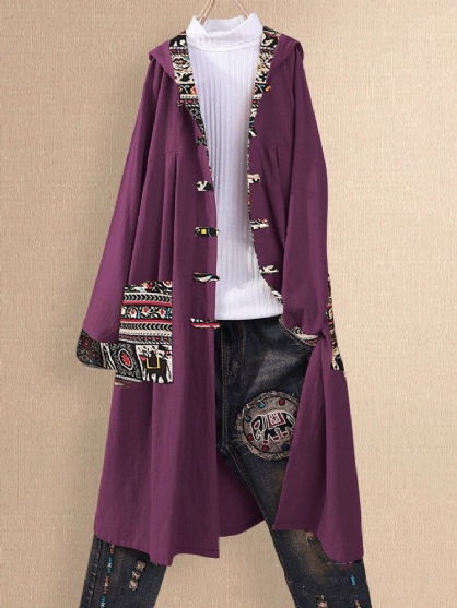 Kvinner Patchwork Med Hette For Kvinner Tribal Print Langermet Vintage Cardigans