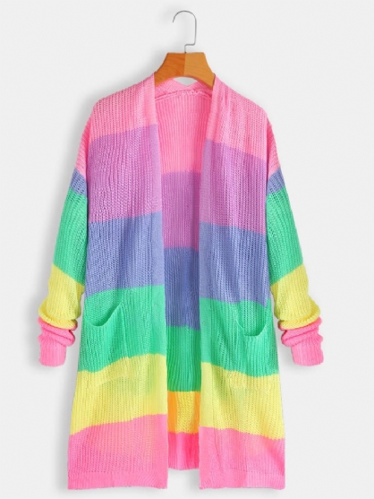 Kvinner Rainbow Print Langermet Casual Cardigans