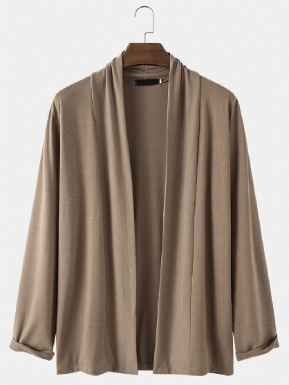 Mens Enkle Ensfargede Åpne Ermer Langermede Cardigans
