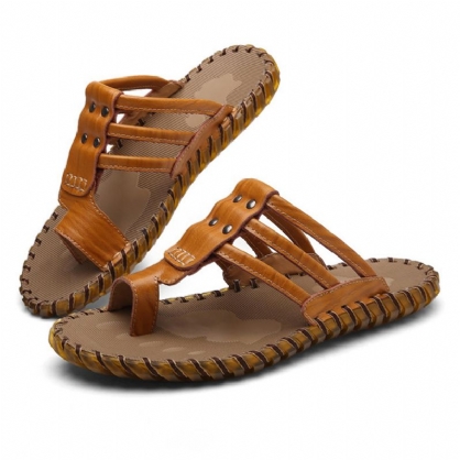 Menn Casual Pu Leather Clip Toe Slippers Beach Slipeprs