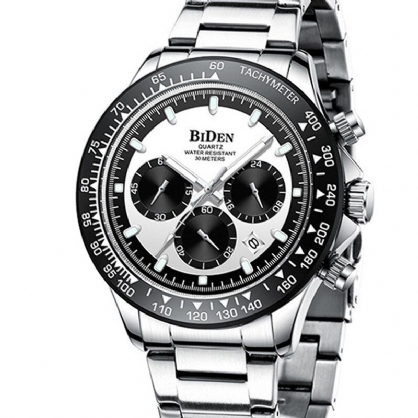 Biden Bd0335 Business Style Full Steel Band Herre Armbåndsur Kalender Lysende Display Kvartsur