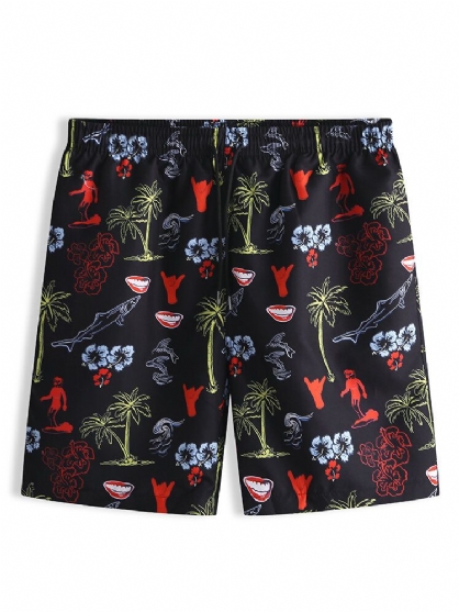 Hurtigtørking For Menn Casual Beach Five Point Pants Coconut Tree Print Shorts