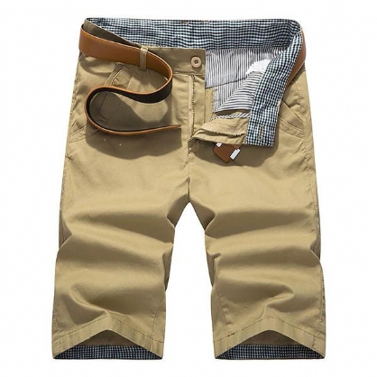 Sommer Herre Casual Shorts Bukser Ensfarget Flerlommer Fritid Bomullshorts