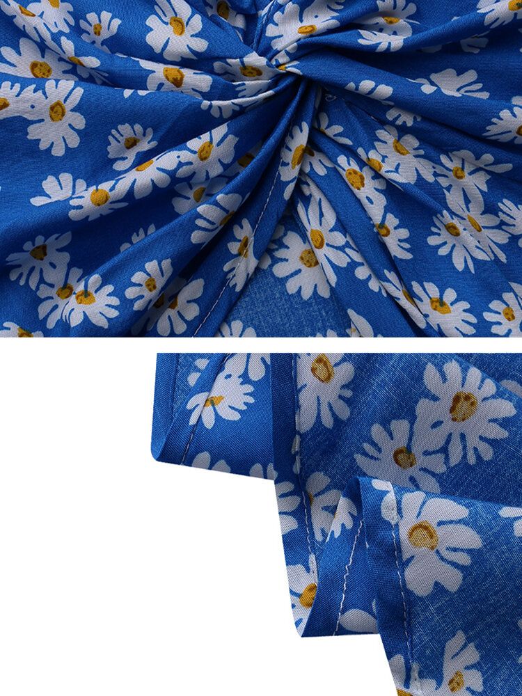Bohemian Daisy Print Split Uregelmessig Hem Lange Skjorter Casual Maxi-bluse
