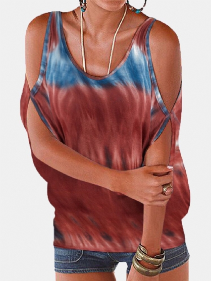 Kvinner Avslappet Kald Skulder Crew Neck Tie-dye Print Løse Skjorter