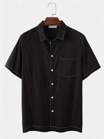 Herre 100% Bomull Ensfarget Lomme Casual Skjorter