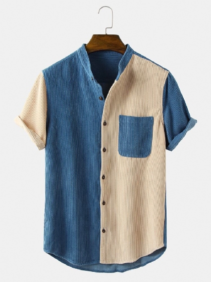 Herre Vintage Corduroy Stand Collar Casual Skjorter