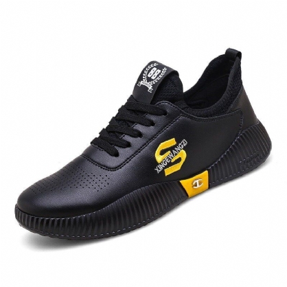 Menn Sport Mote Letter Brodert Microfiber Leather Comfy Pustende Casual Sneakers