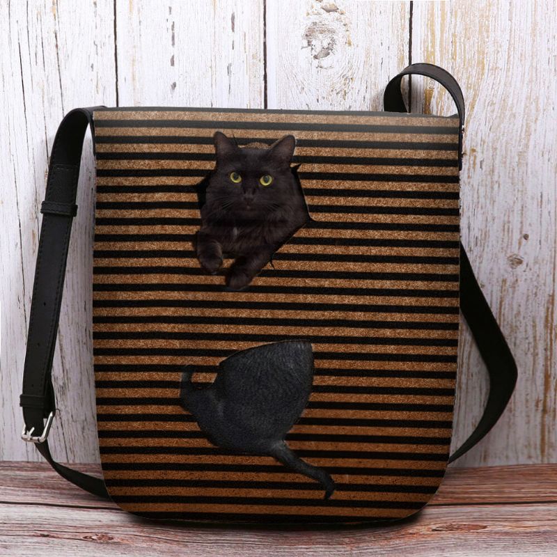 Kvinner Følte Søt Casual 3d Cartoon Cat Stripes Pattern Crossbody Bag Shoulder Bag