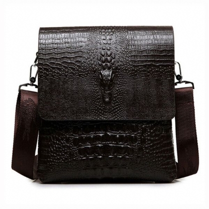 Menn Business Pu Alligator Grain Black Brown Shoulder Crossbody Messenger Bag Koffert