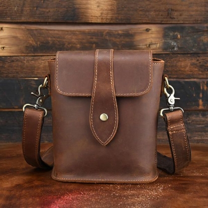 Menn Ekte Lær Vintage Skulderveske Crossbody-veske