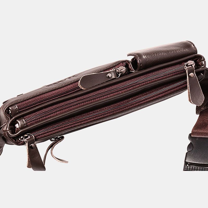 Menn Ekte Skinn Retro Multi-carry 7-tommers Telefonveske Sportsbrystveske Crossbody-veske